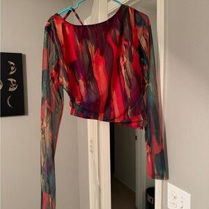 Fashion Nova Colorful Abstract Long Sleeve Crop Top